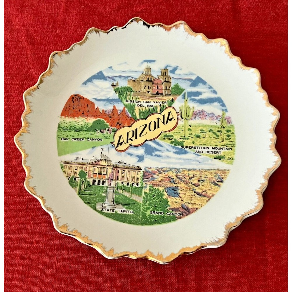 Vintage 1950s/1960s Arizona Souvenir State Plate Retro Kitsch Gold Edged Rim